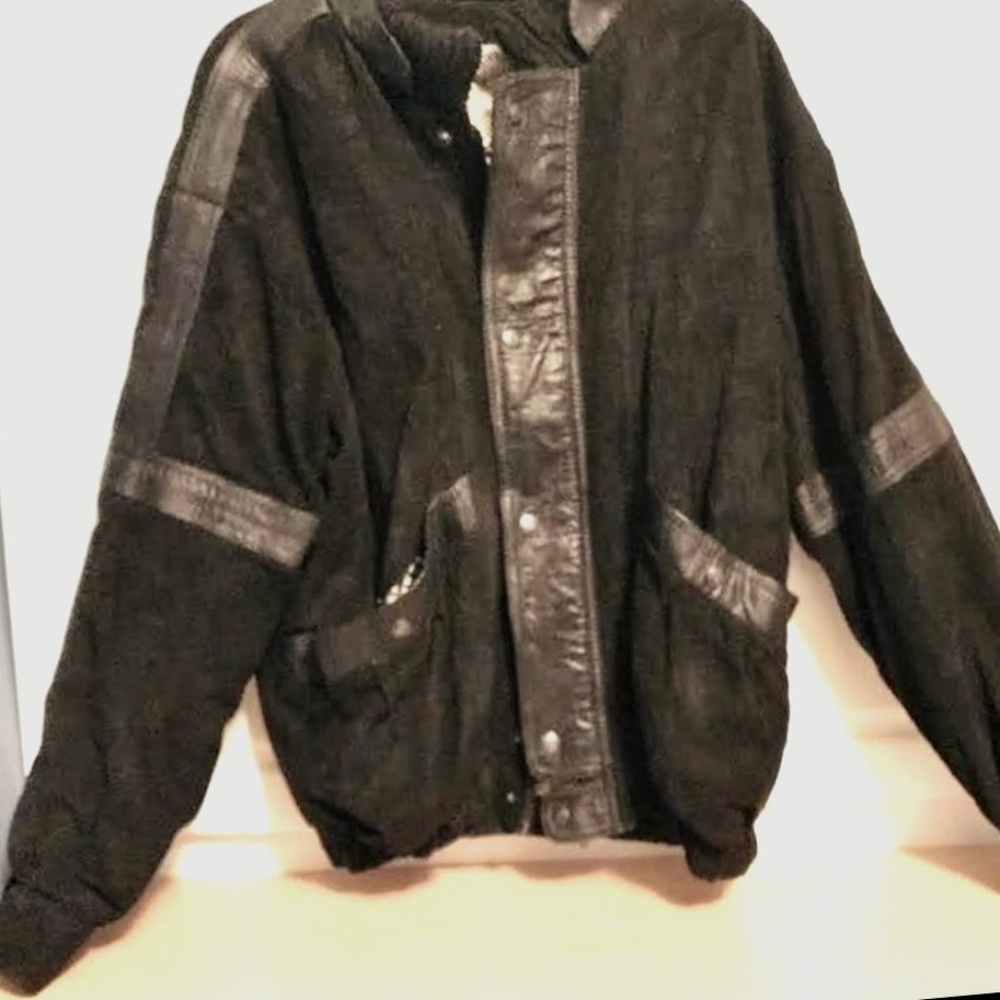 Vintage black suede leather jacket, size L/XL